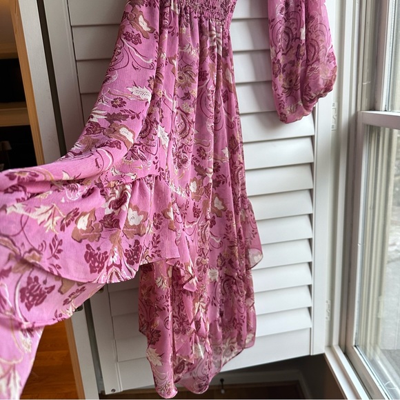 MISA Los Angeles Pink Floral Vola One Shoulder Ruffle Midi Dress - Size S - Picture 7 of 8